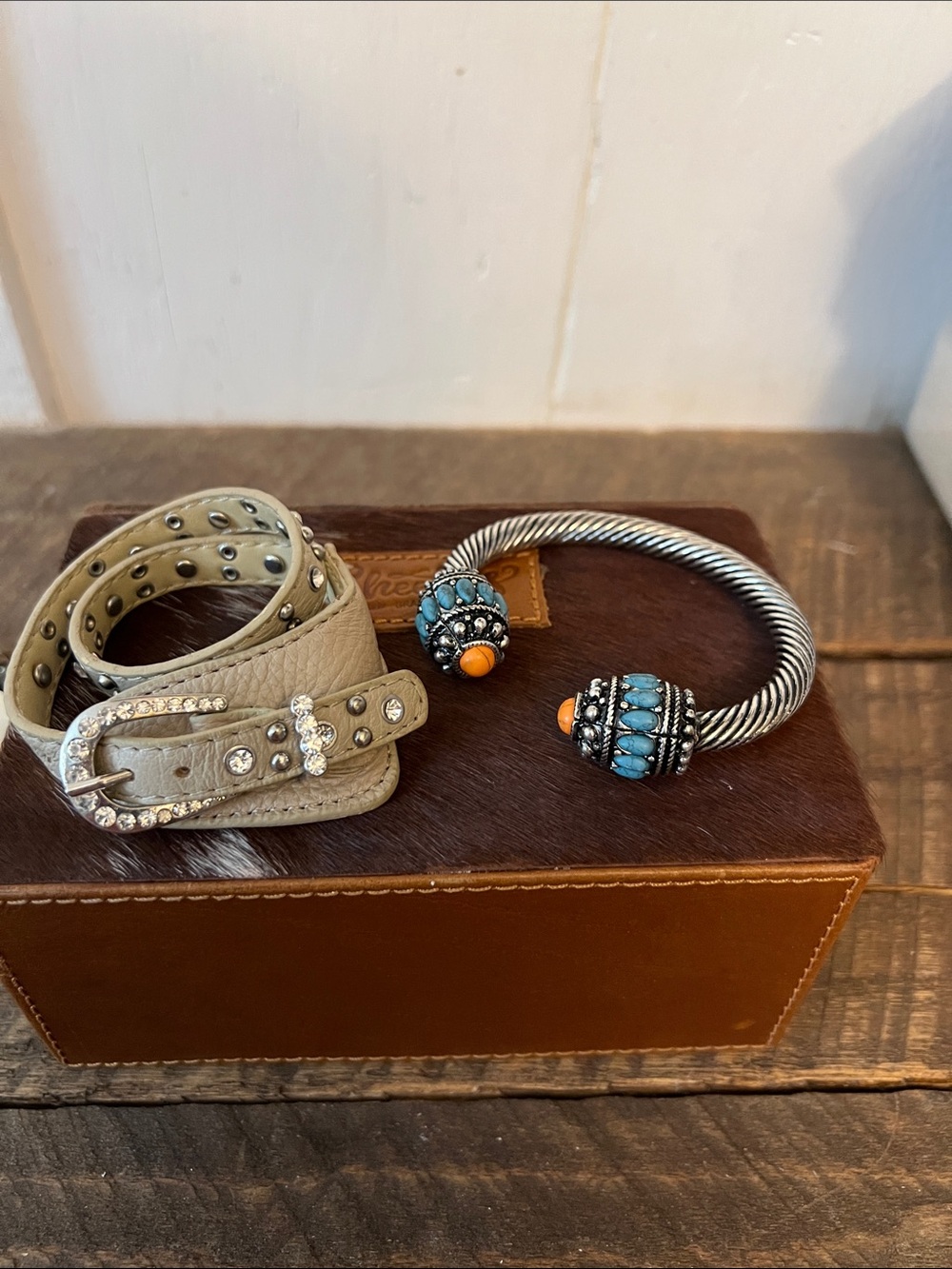 Silver-Tone Blue & Orange Stone Cuff Bracelet - Women Accessories